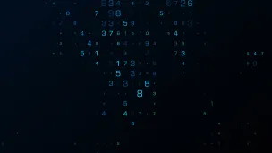 Mustalla taustalla hajallaan numeroita.
